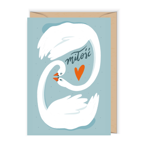 Kartka weselna łabędzie miłość