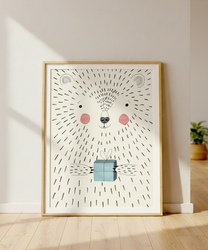 Plakat Miś z prezentem