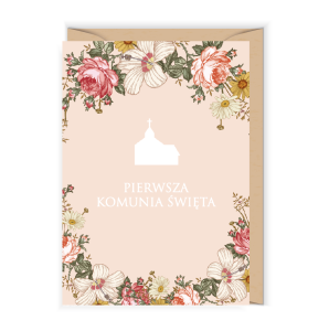 Kartka komunijna w kolorze brzoskwiniowym