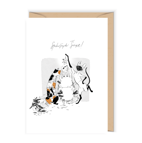Kartka świąteczna z niesfornymi kotkami